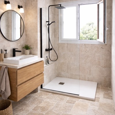 rénovation de salle de bain : cloison, faux-plafond, carrelage, peinture 1