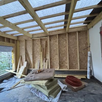 Construction ossature bois , couverture et bardage en zinc quartz 3