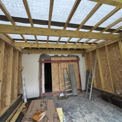 Construction ossature bois , couverture et bardage en zinc quartz 1